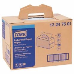 Tork Industrial Paper Wiper, 4-Ply, 12.8 x 16.5, Unscented, Blue, 180/Carton