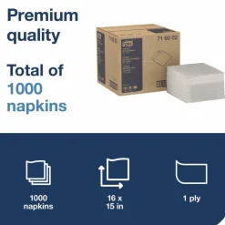 Tork LinStyle Dinner Napkin, 1-Ply, 15 x 16, White, 1,000/Carton