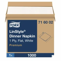Tork LinStyle Dinner Napkin, 1-Ply, 15 x 16, White, 1,000/Carton