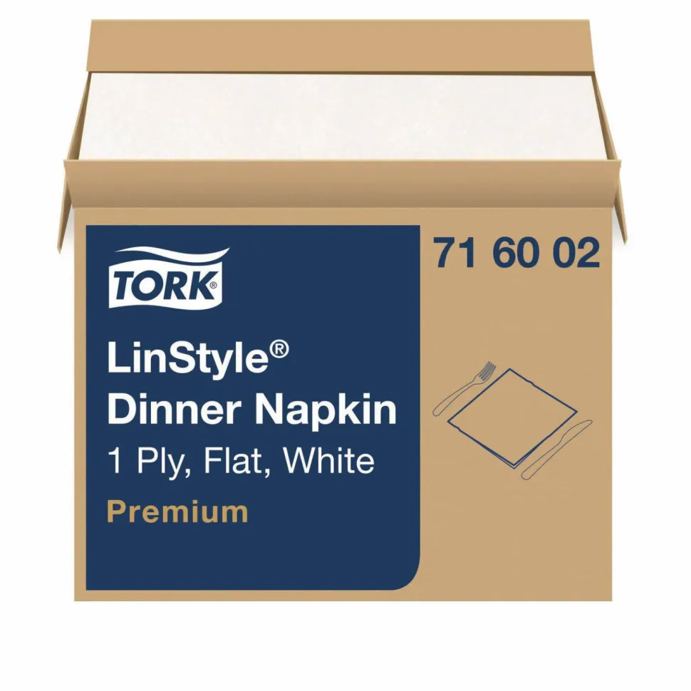 Tork LinStyle Dinner Napkin, 1-Ply, 15 x 16, White, 1,000/Carton