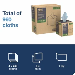 Tork Low-Lint Cleaning Cloths, 1-Ply, 15 x 15, Blue, 240 Sheets, 4 Boxes/Carton