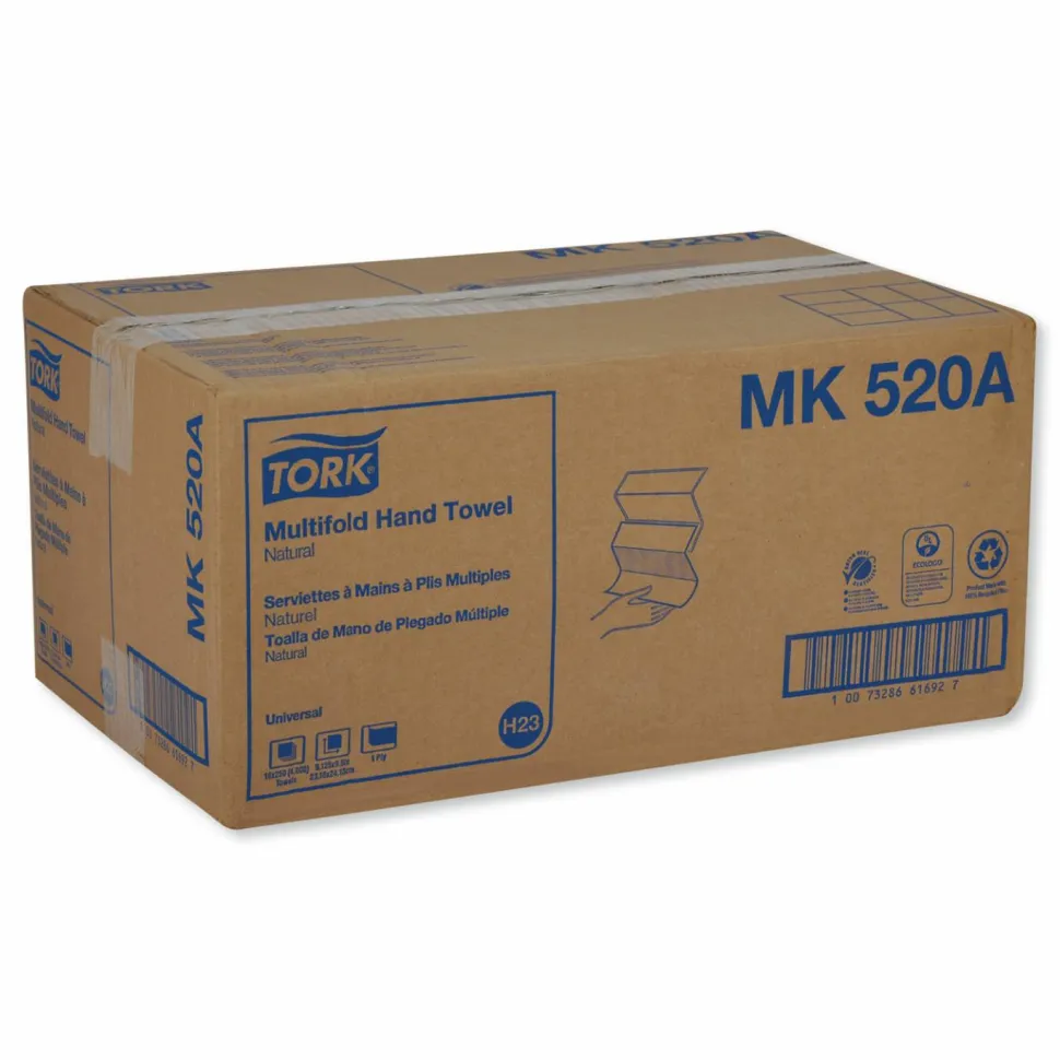 Tork Multifold Hand Towel, 1-Ply, 9.13 x 9.5, Natural, 250/Pack, 16 Packs/Carton