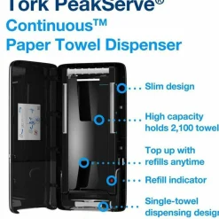 Tork PeakServe Continuous Hand Towel Dispenser, 14.57 x 3.98 x 28.74, Black