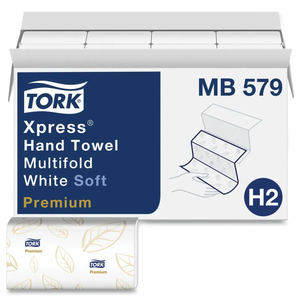 Tork Premium Soft Xpress 3-Panel Multifold Hand Towels, 2-Ply, 9.13 x 9.5, White/Blue Leaf, 135/Packs, 16 Packs/Carton