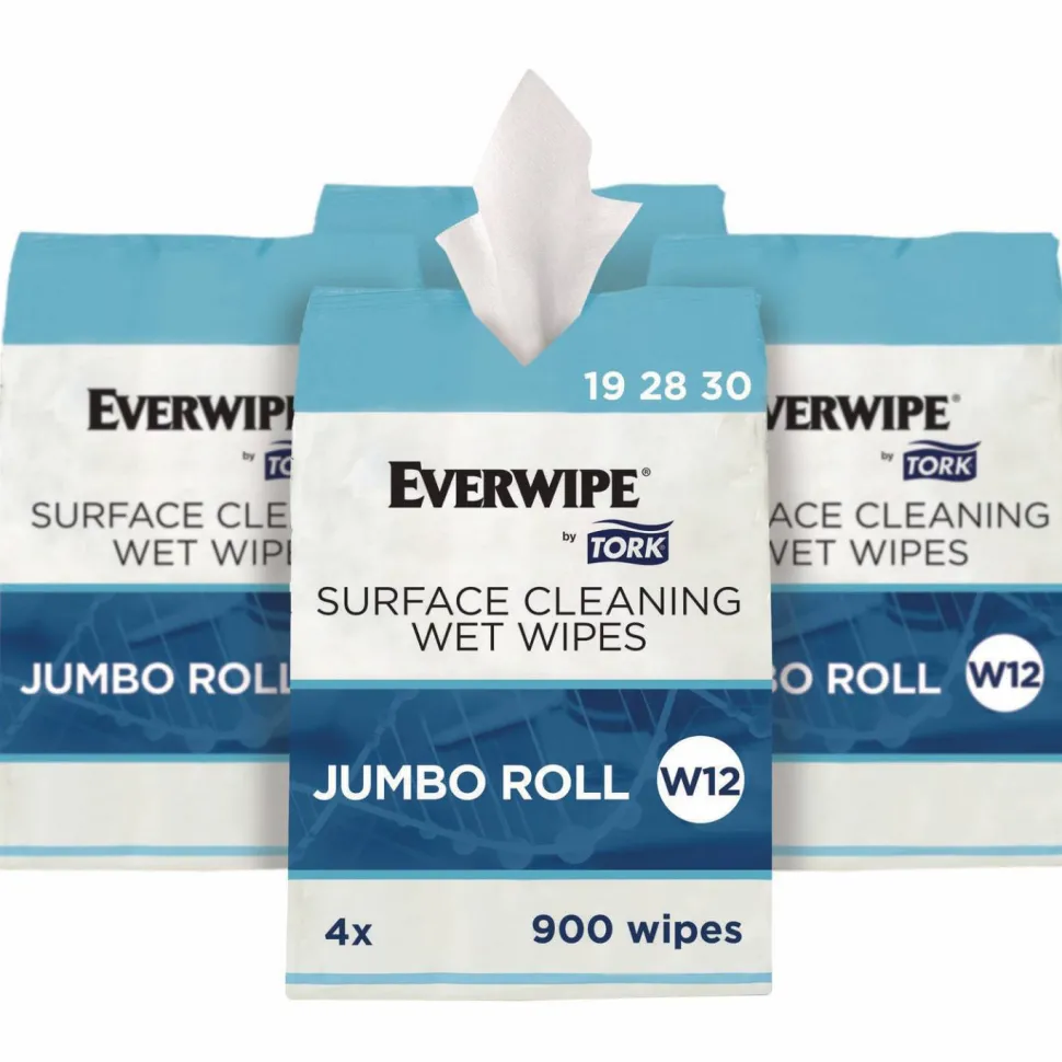 Tork Surface Cleaning Wet Wipe, 1-Ply, 6 x 6, Lemon, White, 900 Sheets, 4/Carton