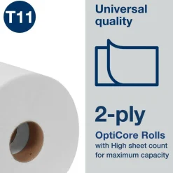 Tork Universal Bath Tissue Roll with OptiCore, Septic Safe, 2-Ply, White, 865 Sheets/Roll, 36 Rolls/Carton