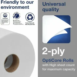 Tork Universal Bath Tissue Roll with OptiCore, Septic Safe, 2-Ply, White, 865 Sheets/Roll, 36 Rolls/Carton