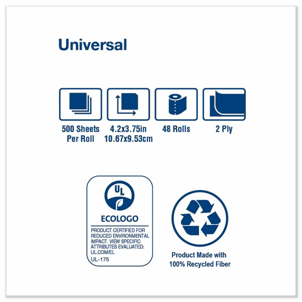 Tork Universal Bath Tissue, Septic Safe, 2-Ply, White, 500 Sheets/Roll, 48 Rolls/Carton