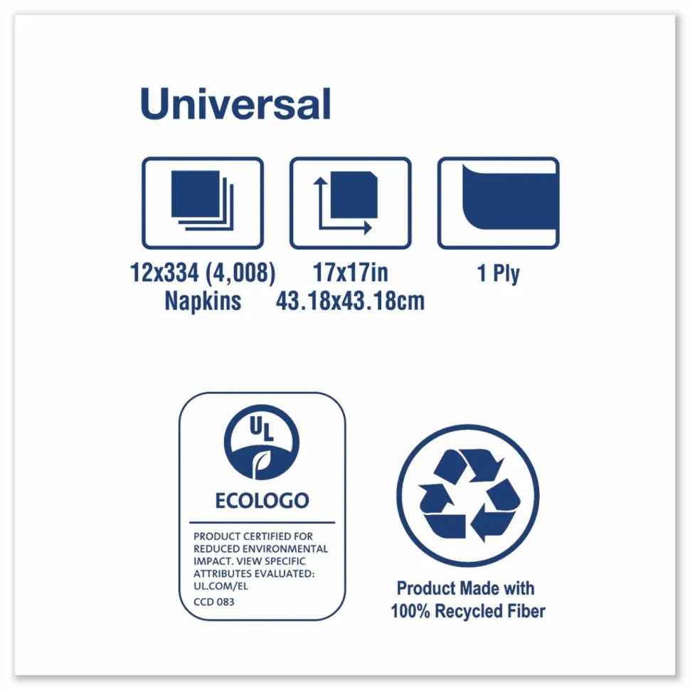 Tork Universal Dinner Napkins, 1-Ply, 17 x 17, 1/4 Fold, White, 4008/Carton