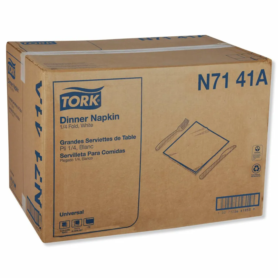 Tork Universal Dinner Napkins, 1-Ply, 17 x 17, 1/4 Fold, White, 4008/Carton