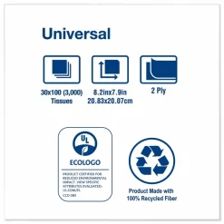 Tork Universal Facial Tissue, 2-Ply, White, 100 Sheets/Box, 30 Boxes/Carton