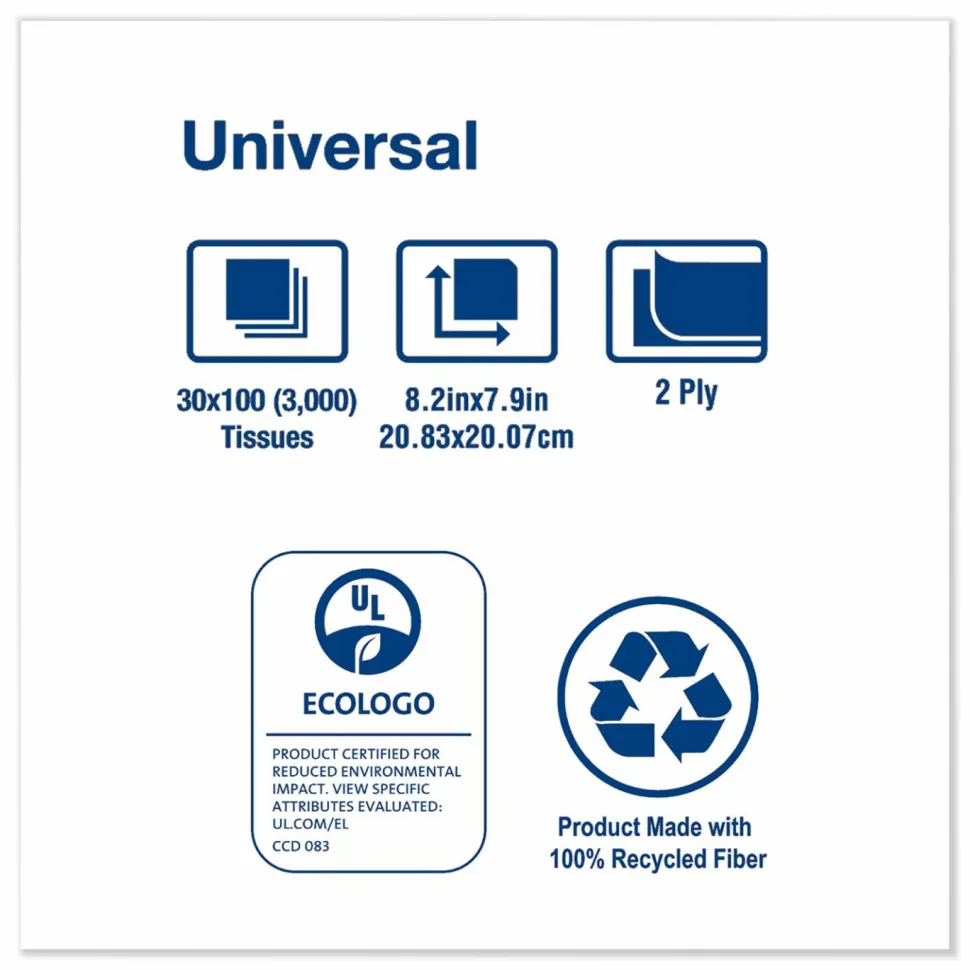 Tork Universal Facial Tissue, 2-Ply, White, 100 Sheets/Box, 30 Boxes/Carton