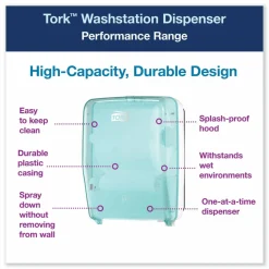 Tork Washstation Dispenser, 12.56 x 10.57 x 18.09, Aqua/White