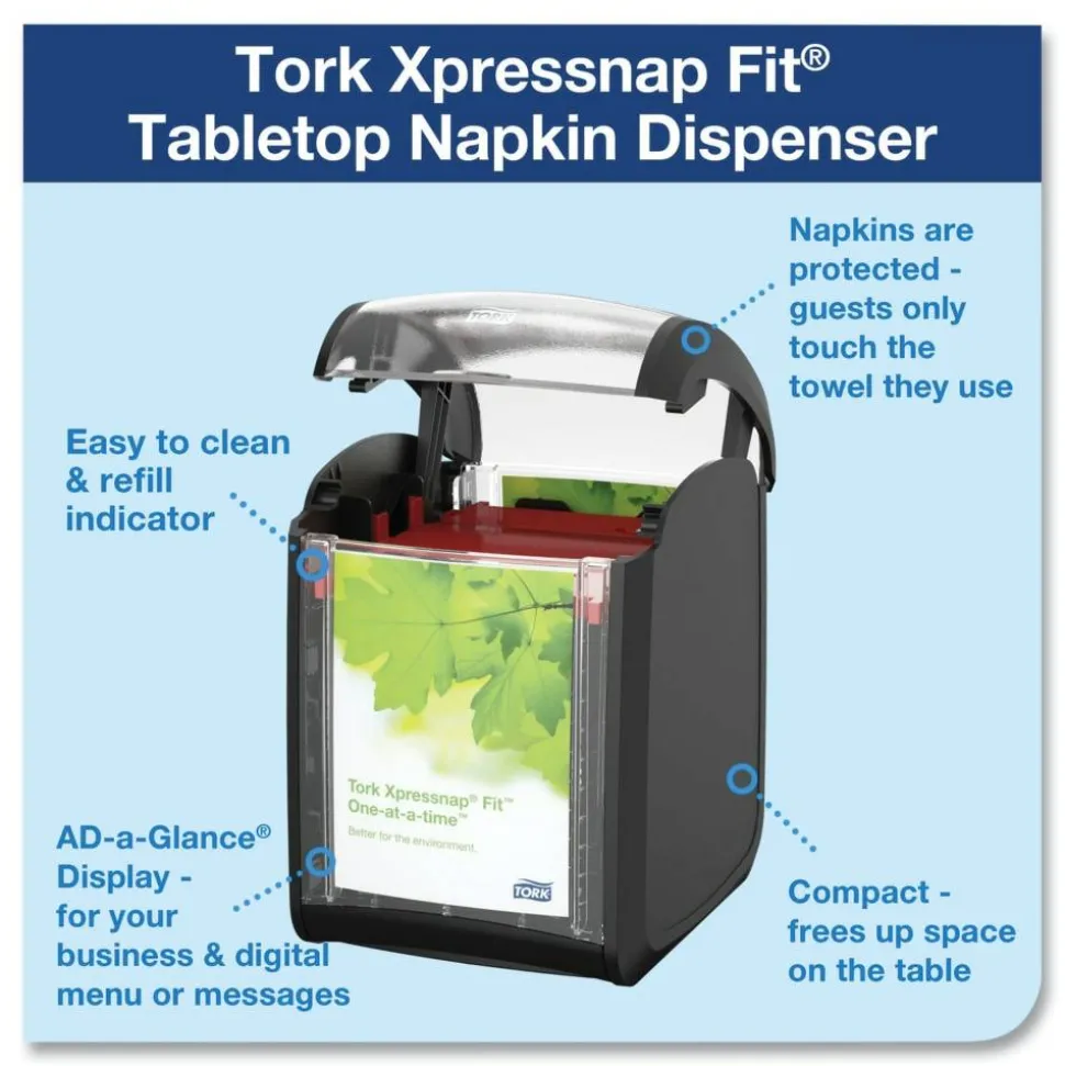Tork Xpressnap Fit Napkin Dispenser, Tabletop, 4.4 x 5.6 x 6.7, Black