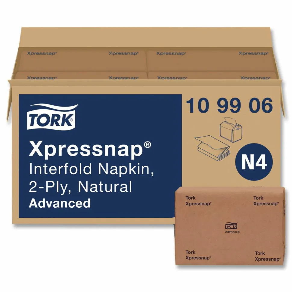 Tork Xpressnap Interfold Dispenser Napkins, 2-Ply, 6.5 x 8.5, Natural, 500/Pack, 12 Packs/Carton