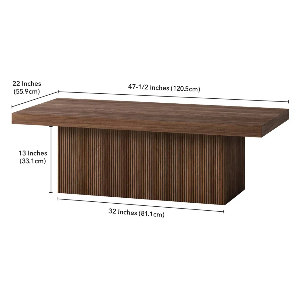 Torren 48" Wide Rectangular Fluted Coffee Table in Satin Walnut