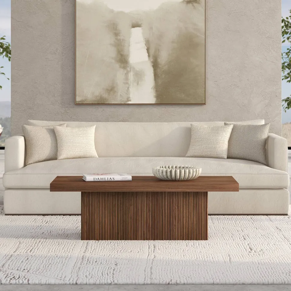 Torren 48" Wide Rectangular Fluted Coffee Table in Satin Walnut