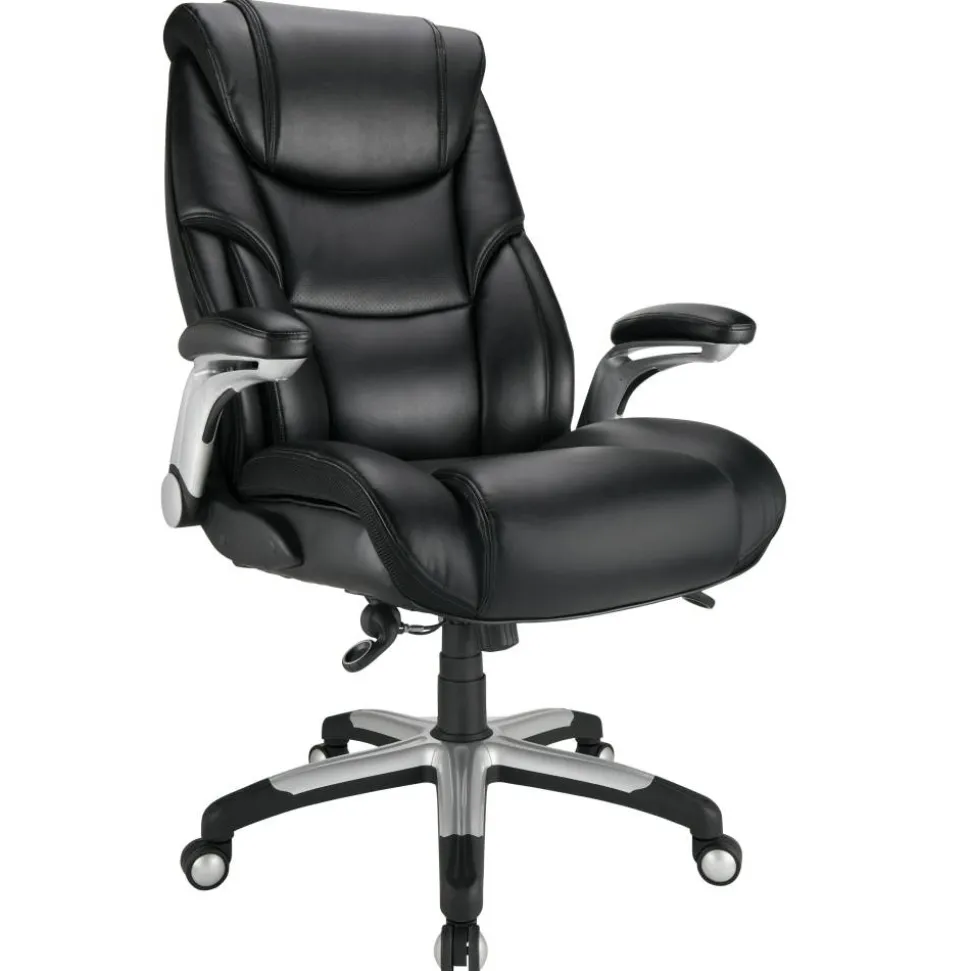 Torval Big & Tall Bonded Leather High-Back Computer Office Chair, Black/Silver, BIFMA Compliant