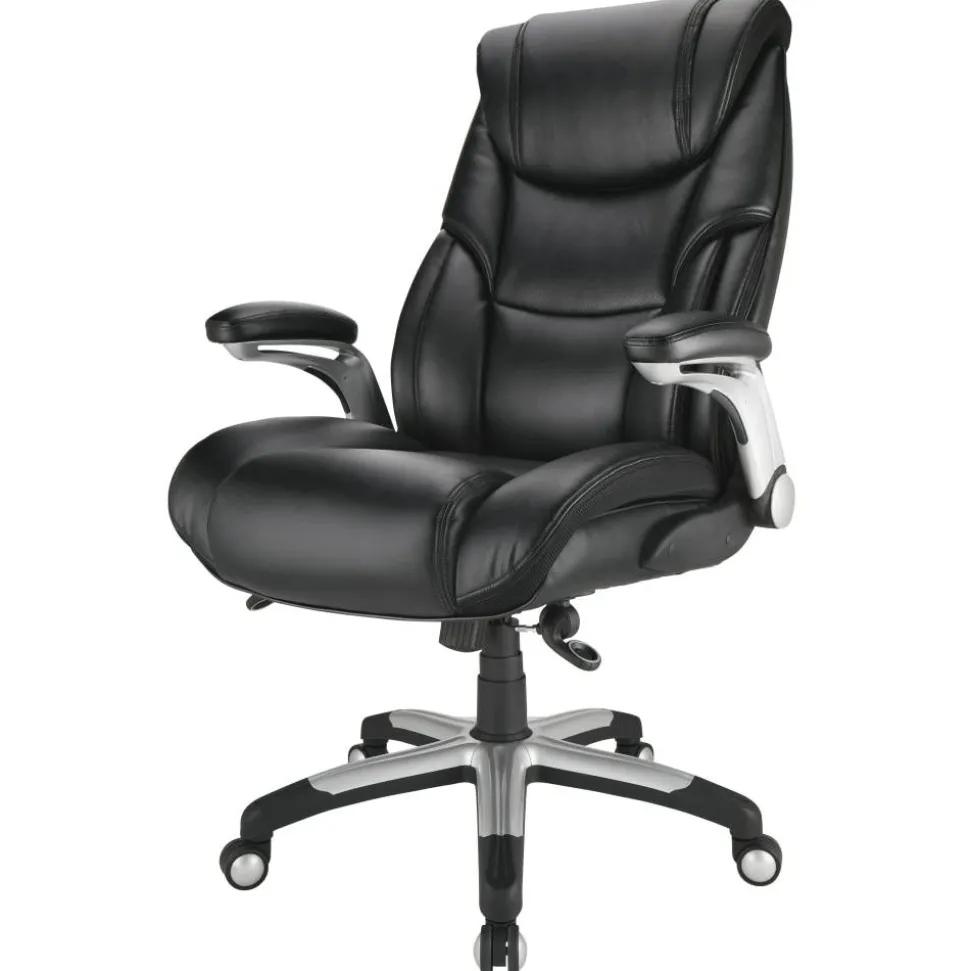 Torval Big & Tall Bonded Leather High-Back Computer Office Chair, Black/Silver, BIFMA Compliant