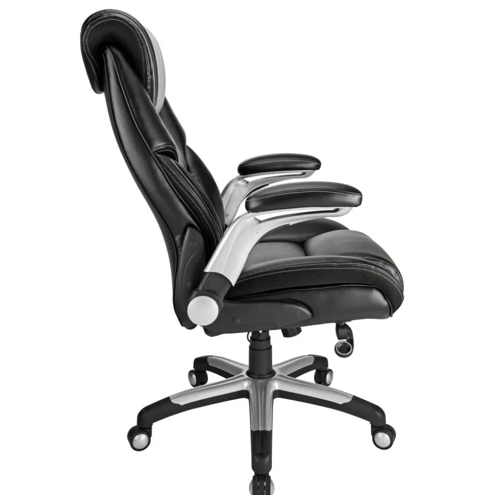 Torval Big & Tall Bonded Leather High-Back Computer Office Chair, Black/Silver, BIFMA Compliant