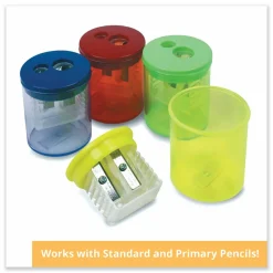 TPG Creations Eisen Pencil Sharpeners, Two-Hole, 1.5 x 1.75, Assorted Colors, 12/Pack
