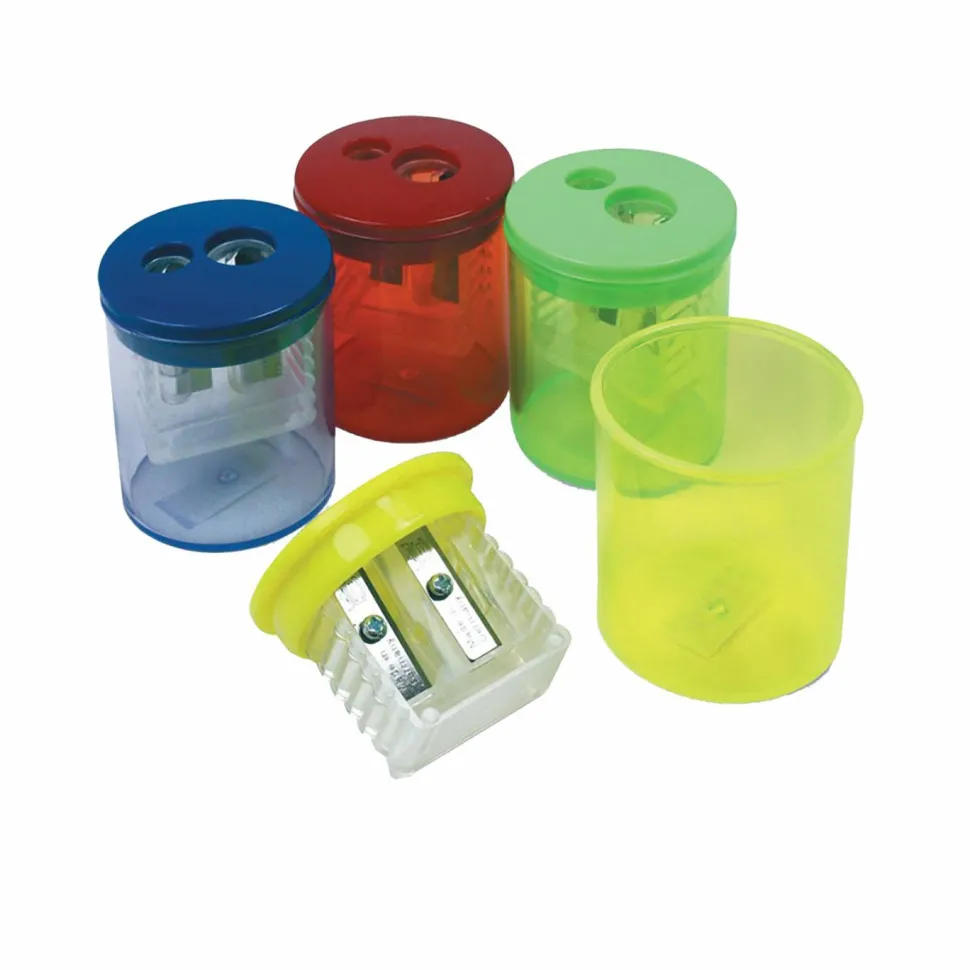 TPG Creations Eisen Pencil Sharpeners, Two-Hole, 1.5 x 1.75, Assorted Colors, 12/Pack