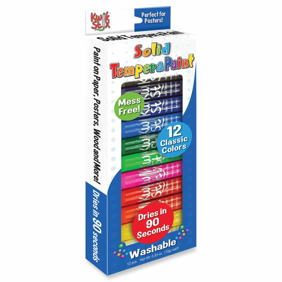 TPG Creations Kwik Stix Tempera Paint Sticks, Regular Size, 0.7" x 3.5", 12 Assorted Colors, 12/Pack