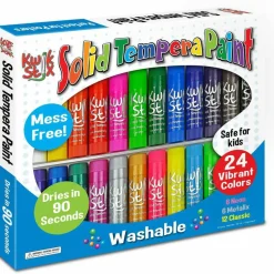 TPG Creations Kwik Stix Tempera Paint Sticks, Regular Size, 0.7" x 3.5", 24 Assorted Colors, 24/Pack