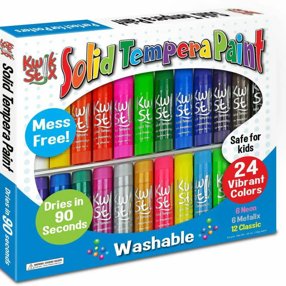 TPG Creations Kwik Stix Tempera Paint Sticks, Regular Size, 0.7" x 3.5", 24 Assorted Colors, 24/Pack