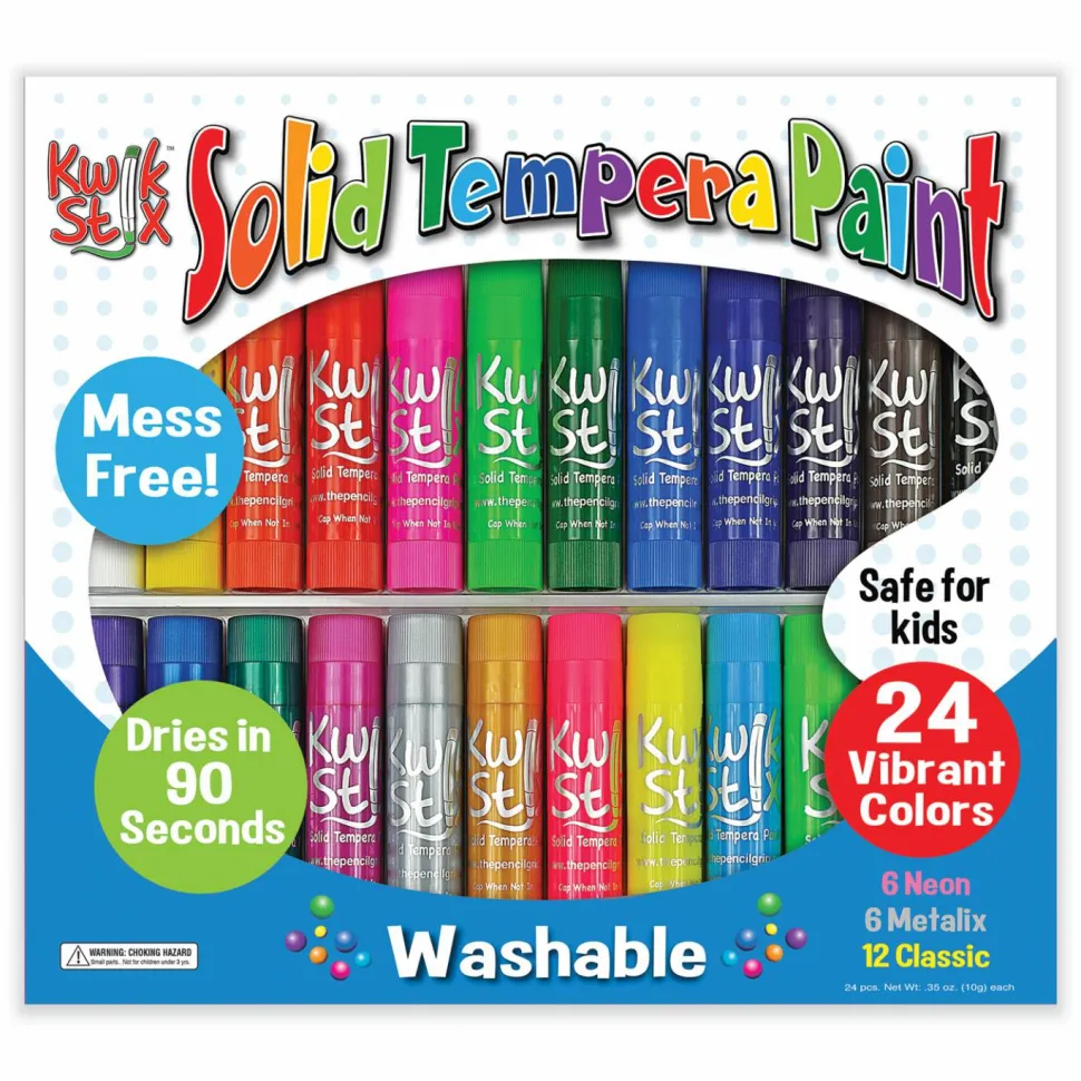 TPG Creations Kwik Stix Tempera Paint Sticks, Regular Size, 0.7" x 3.5", 24 Assorted Colors, 24/Pack