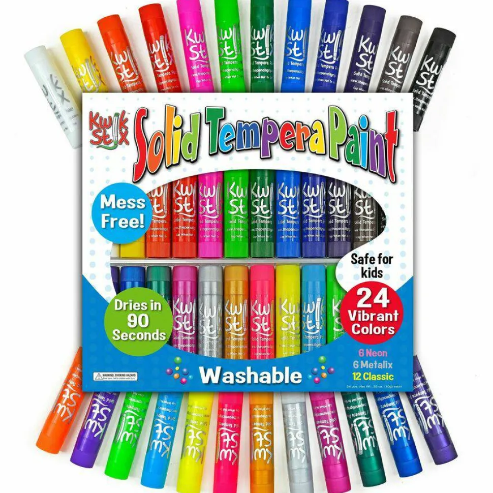 TPG Creations Kwik Stix Tempera Paint Sticks, Regular Size, 0.7" x 3.5", 24 Assorted Colors, 24/Pack