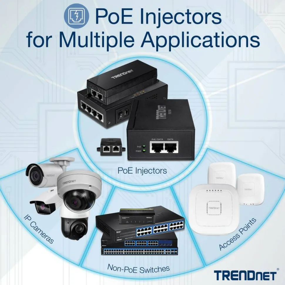 TRENDnet Gigabit PoE++ Injector, Convert A Non-PoE Port to A PoE++ Gigabit Port, PoE (15.4W), PoE+ (30W), Or PoE++ (95W), Up to 100m (328 ft), Integrated Power Supply, Black, TPE-119GI