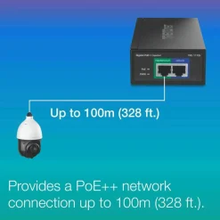 TRENDnet Gigabit PoE++ Injector, Supplies PoE (15.4W), PoE+ (30W), or PoE++ (60W), Network A PoE Device Up To 100m(328 ft), Supports IEEE 802.3af,802.at, Plug & Play, Black, TPE-117GI