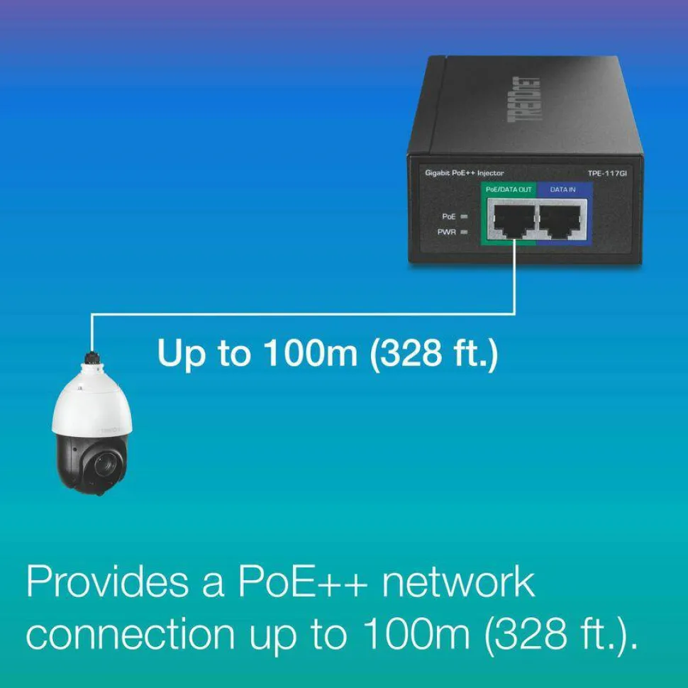TRENDnet Gigabit PoE++ Injector, Supplies PoE (15.4W), PoE+ (30W), or PoE++ (60W), Network A PoE Device Up To 100m(328 ft), Supports IEEE 802.3af,802.at, Plug & Play, Black, TPE-117GI