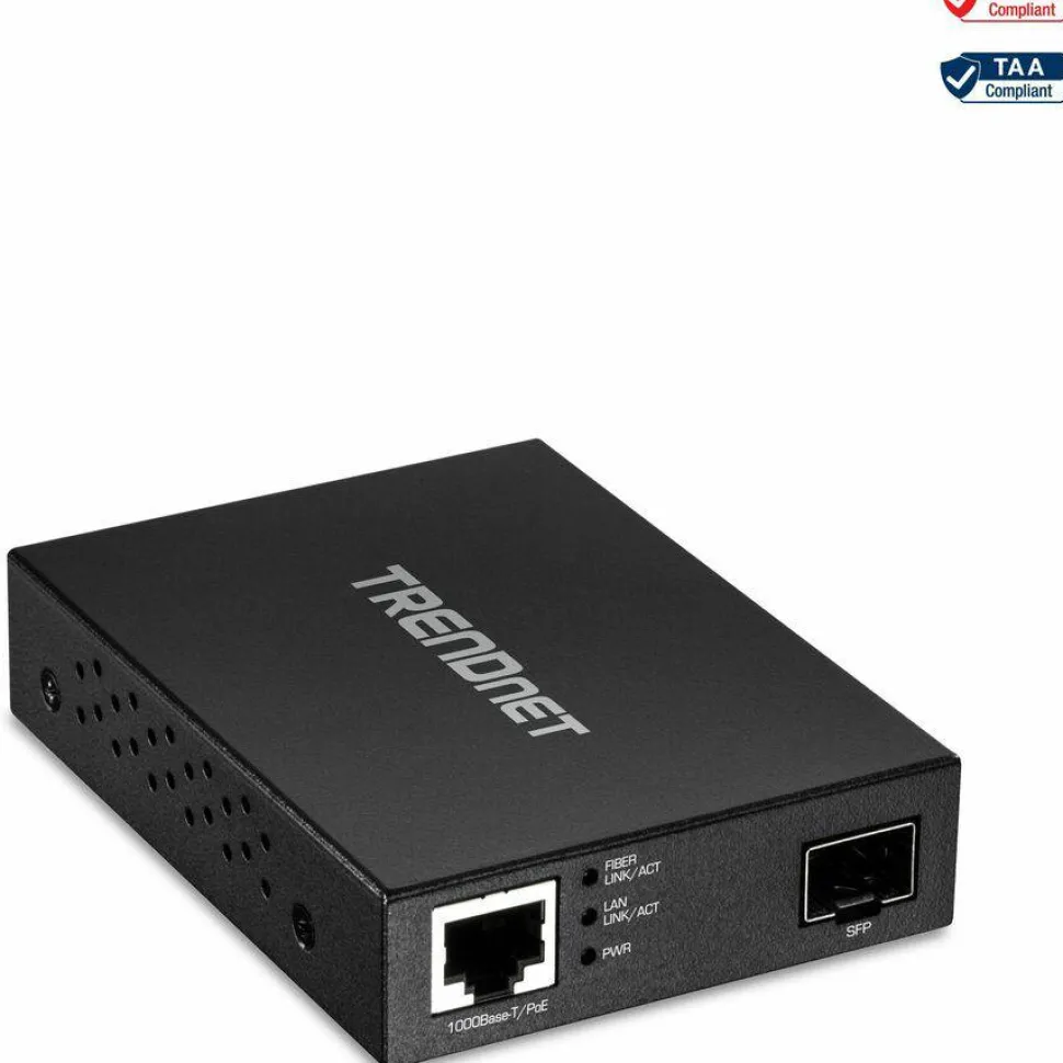 TRENDnet Gigabit Poe Pd SFP Fiber Media Converter; Poe Powered 100/1000Base-T to SFP Fiber Media Converter; Compact Design; TFC-PGSFP