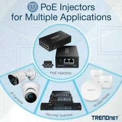 TRENDnet Gigabit PoE Splitter, 1 x Gigabit PoE Input Port, 1 x Gigabit Output Port, Up to 100m (328 ft), Supports 5V, 9V, 12V Devices, 802.3af PoE Compatible, PoE Powered, Black, TPE-104GS