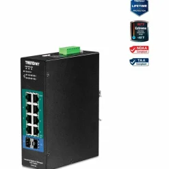 TRENDnet 10-Port Industrial Gigabit L2 Managed PoE+ DIN-Rail Switch, 8 x Gigabit PoE+ Ports, DIN-Rail Mount, 2 x SFP Slots, 2457V DC Power Input, IP30, VLAN, Lifetime Protection, Black, TI-PG102i