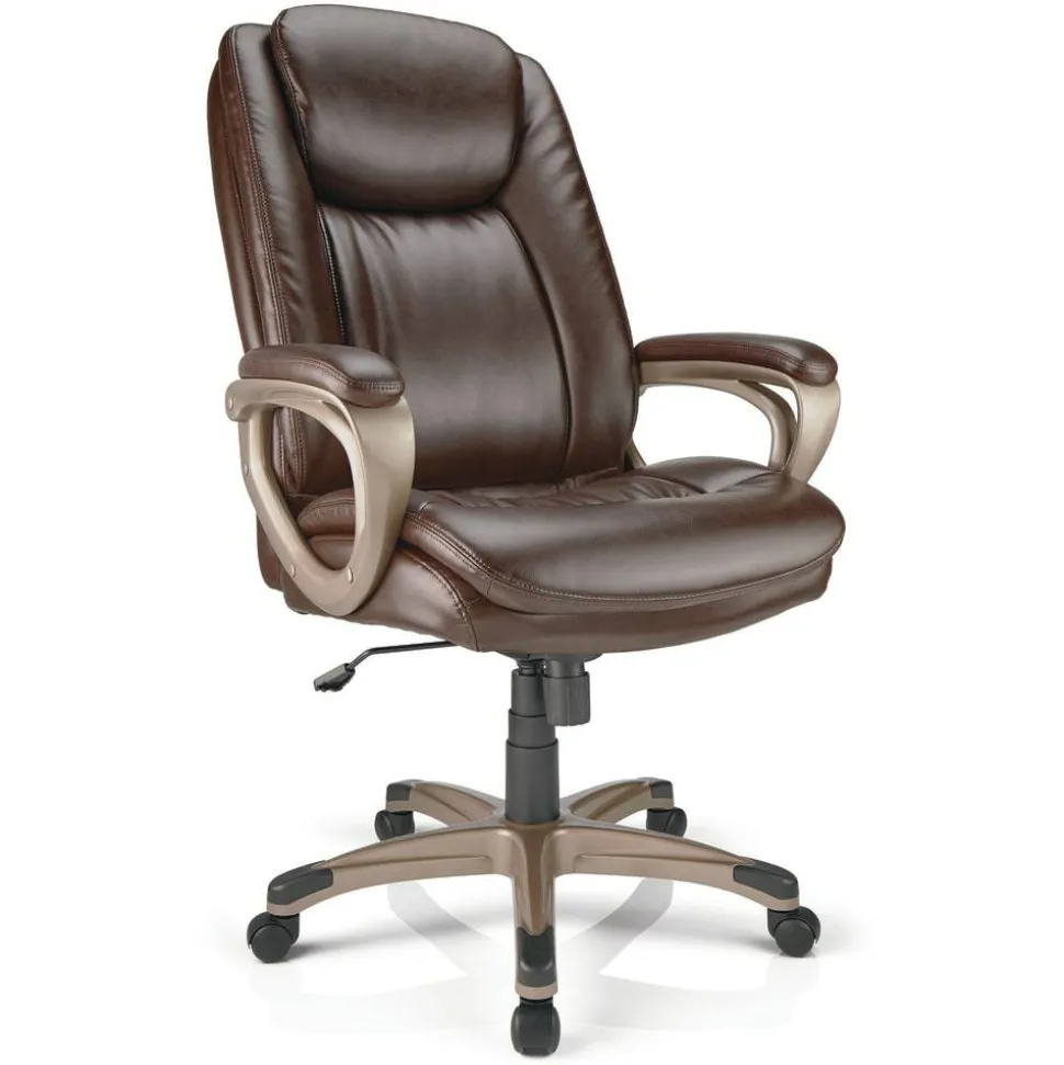 Treswell Bonded Leather High-Back Executive Office Chair, Brown/Champagne, BIFMA Compliant