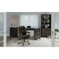 Treswell Bonded Leather High-Back Executive Office Chair, Brown/Champagne, BIFMA Compliant
