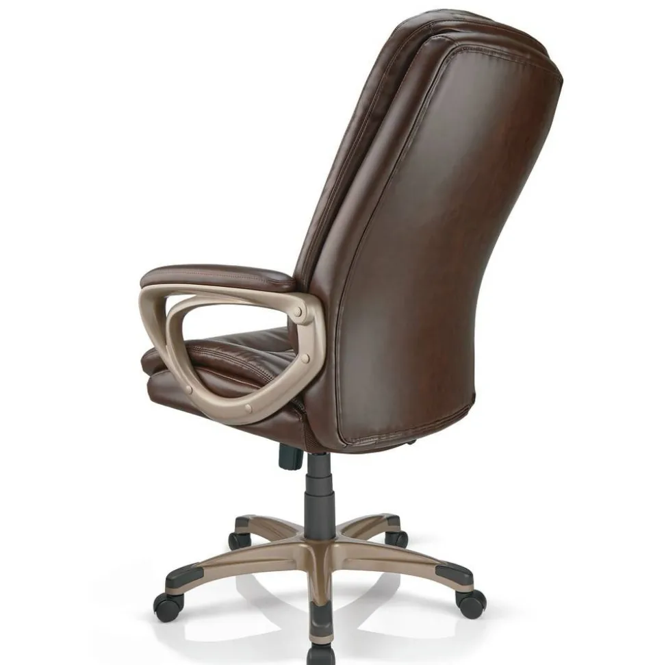 Treswell Bonded Leather High-Back Executive Office Chair, Brown/Champagne, BIFMA Compliant