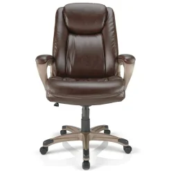 Treswell Bonded Leather High-Back Executive Office Chair, Brown/Champagne, BIFMA Compliant