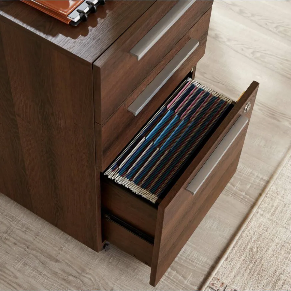 Trezza 19"D Vertical 3-Drawer Mobile File Cabinet, Warm Walnut