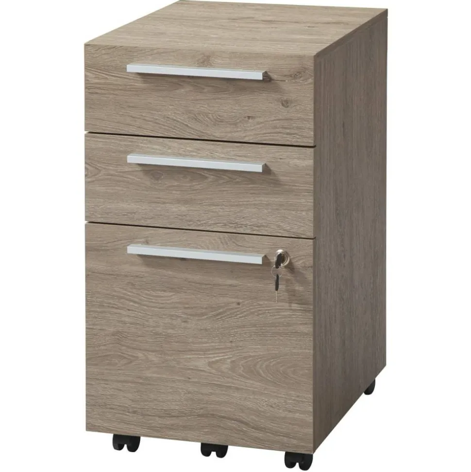 Trezza 19"D Vertical 3-Drawer Mobile File Cabinet, Light Oak