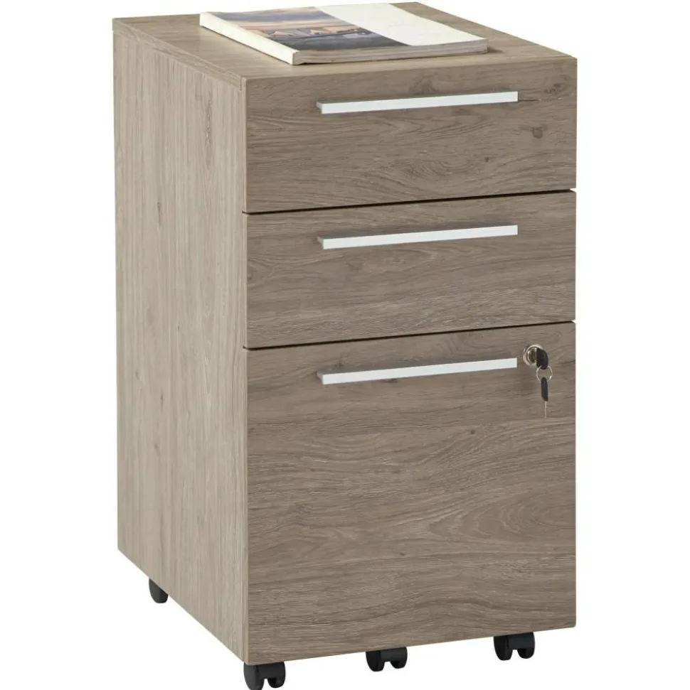 Trezza 19"D Vertical 3-Drawer Mobile File Cabinet, Light Oak