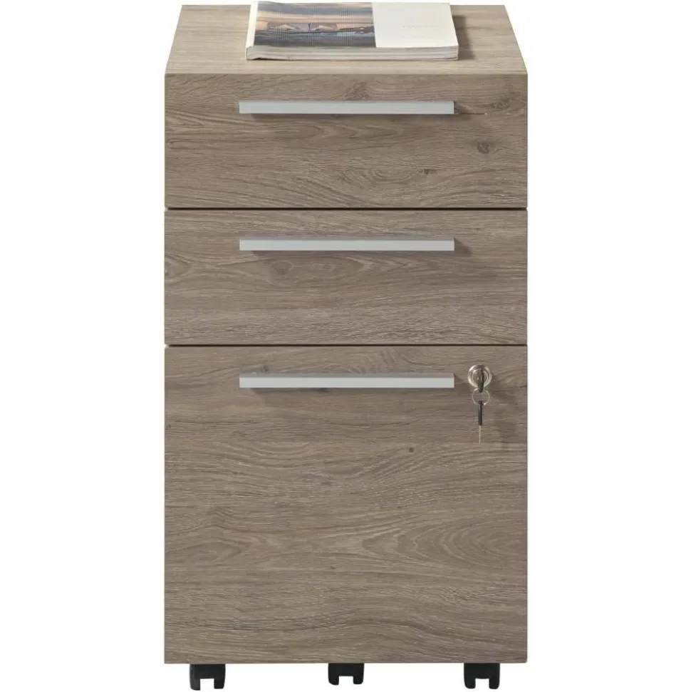 Trezza 19"D Vertical 3-Drawer Mobile File Cabinet, Light Oak