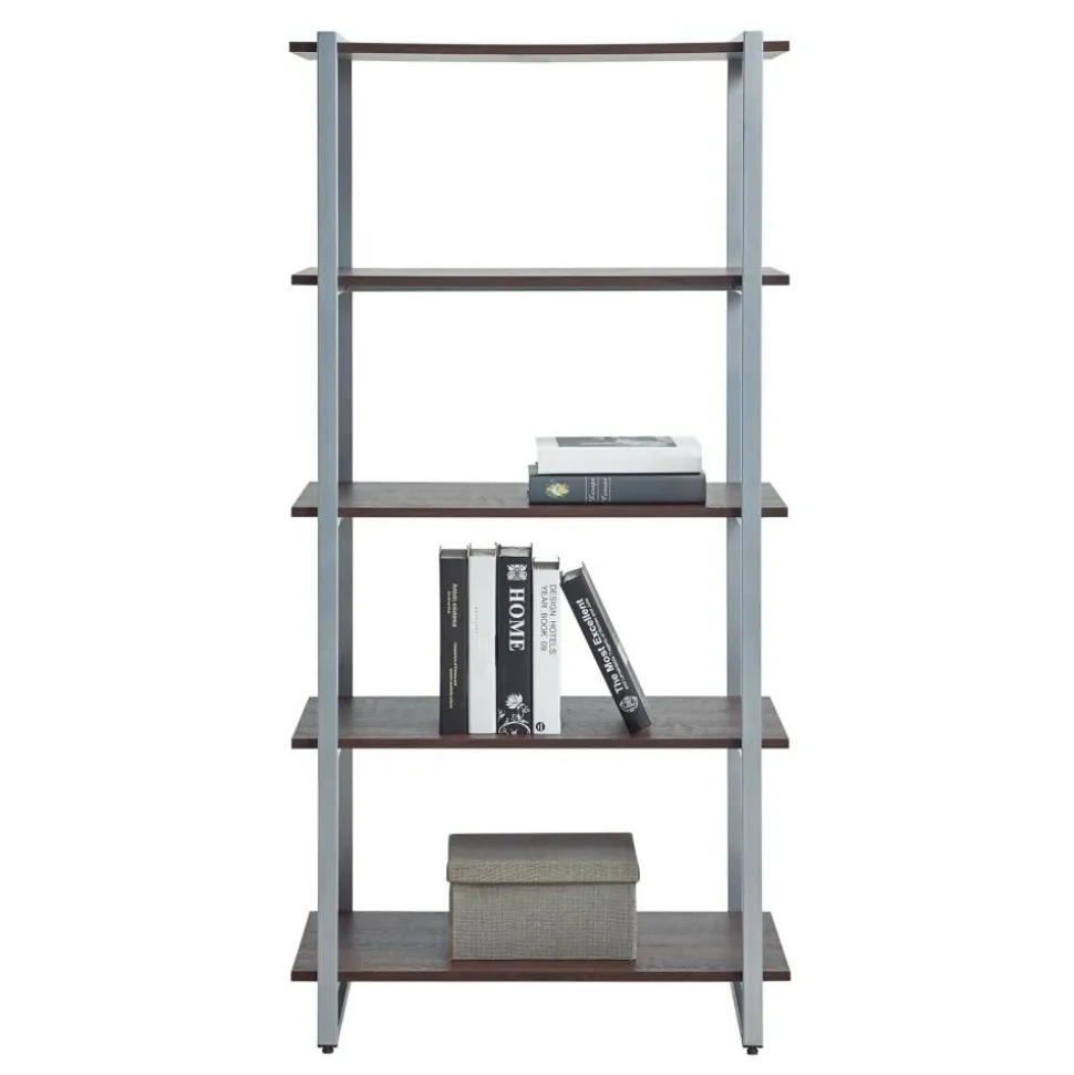 Trezza 60"H 4-Shelf Bookcase, Warm Walnut
