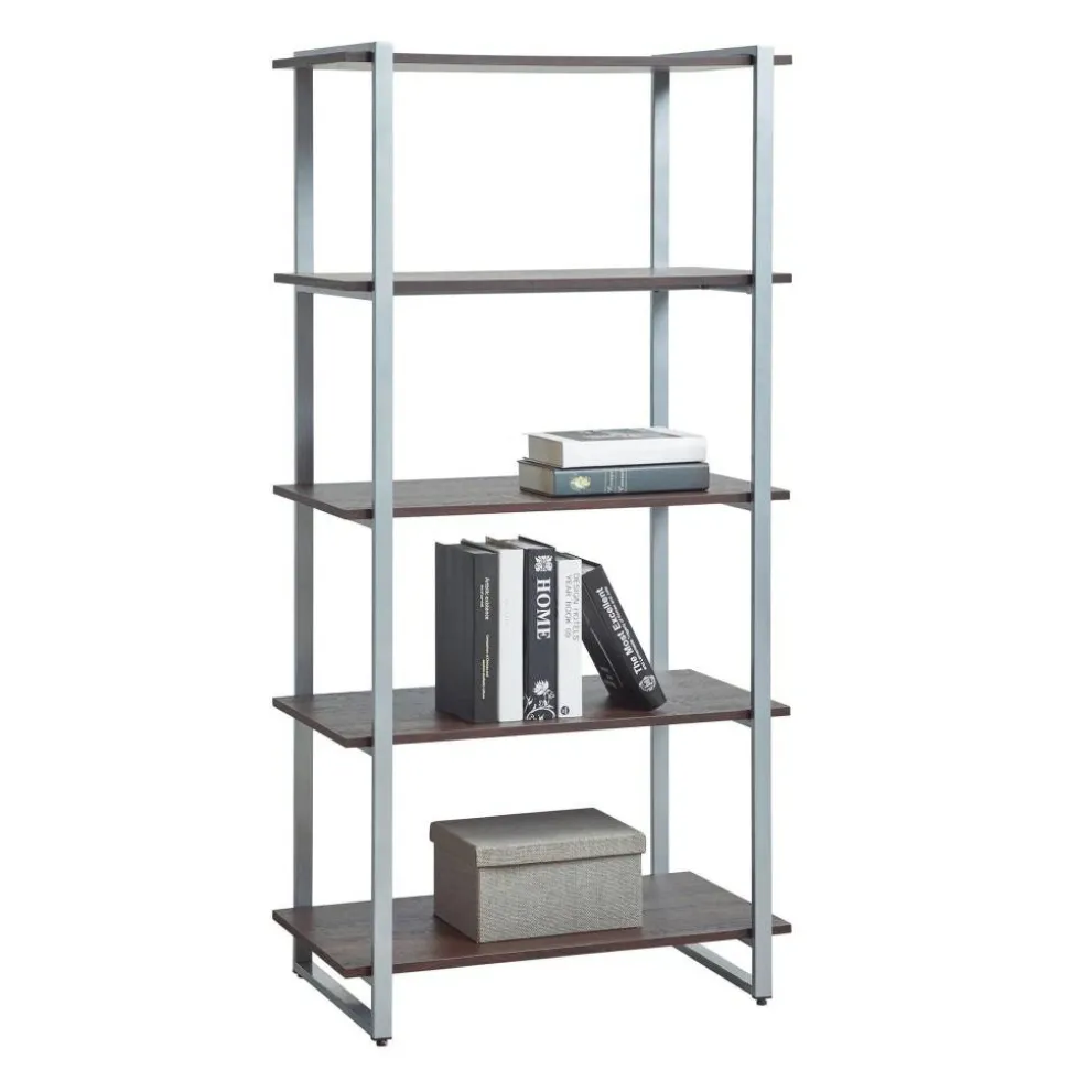 Trezza 60"H 4-Shelf Bookcase, Warm Walnut