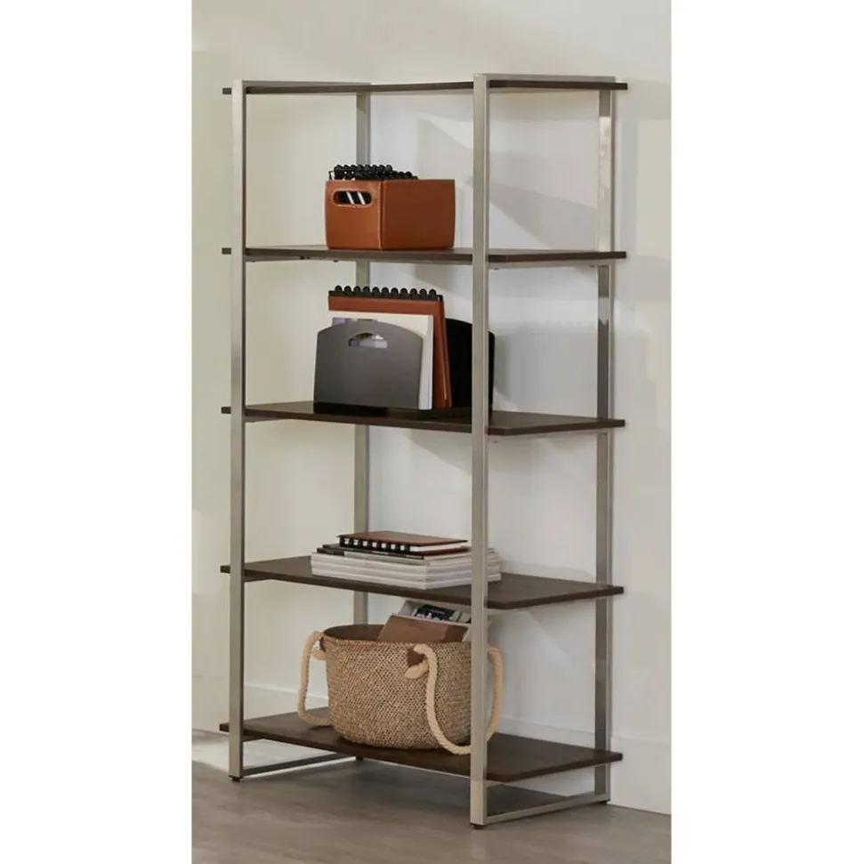 Trezza 60"H 4-Shelf Bookcase, Warm Walnut