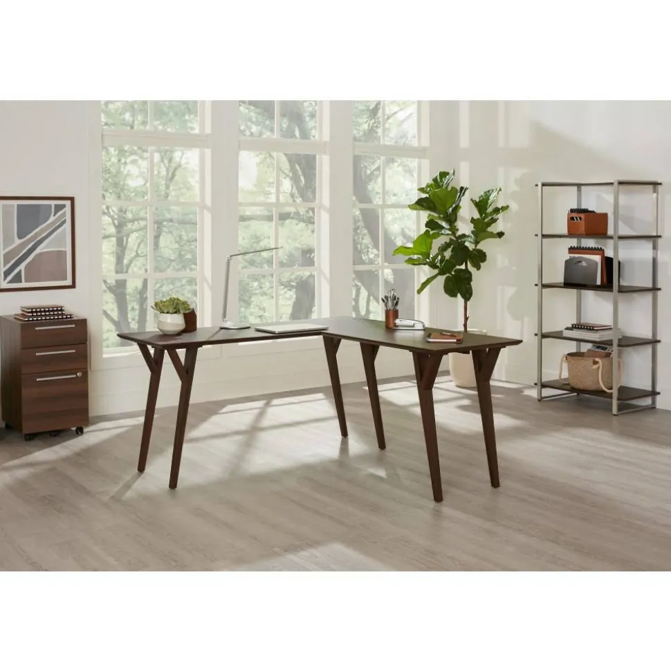 Trezza 60"H 4-Shelf Bookcase, Warm Walnut