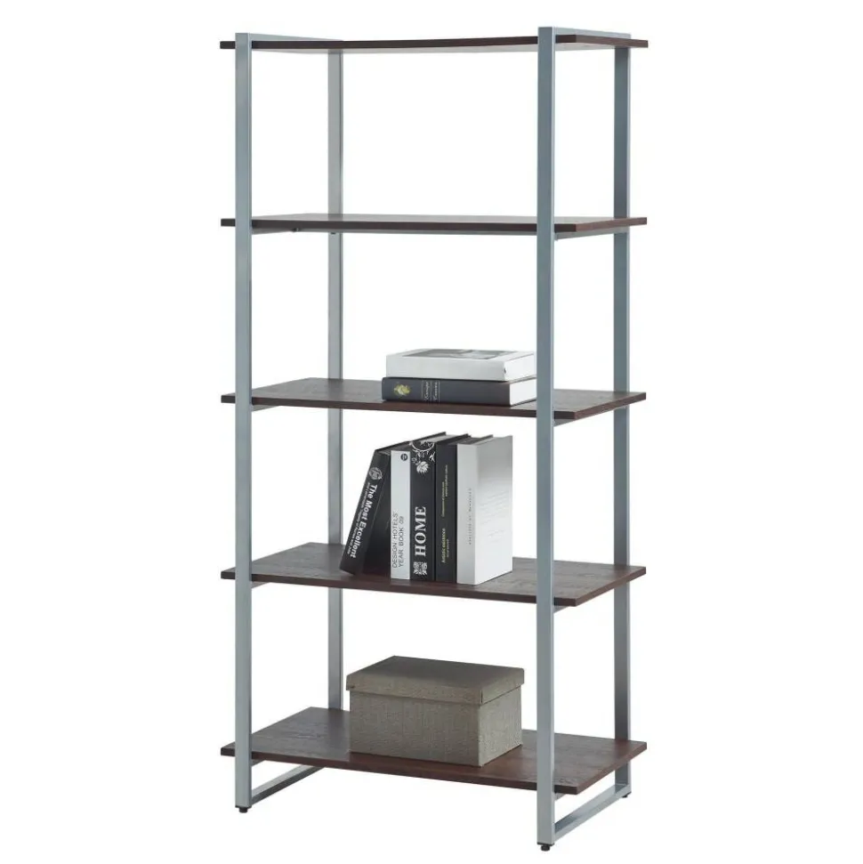 Trezza 60"H 4-Shelf Bookcase, Warm Walnut
